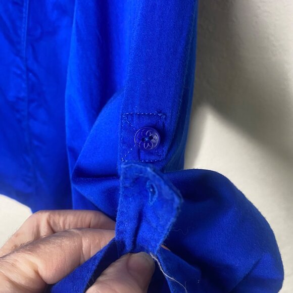 Catherens Button Down Tunic Top Womens 2x Royal Blue Roll Tab Sleeve 22/24W Stre - Picture 5 of 11